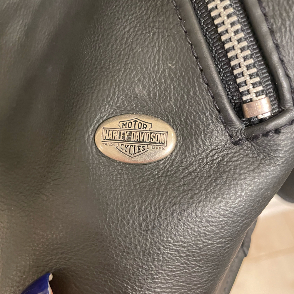 Harley Davidson Black Leather Jacket Large Vintage Full Zip - Picture 8 of 12